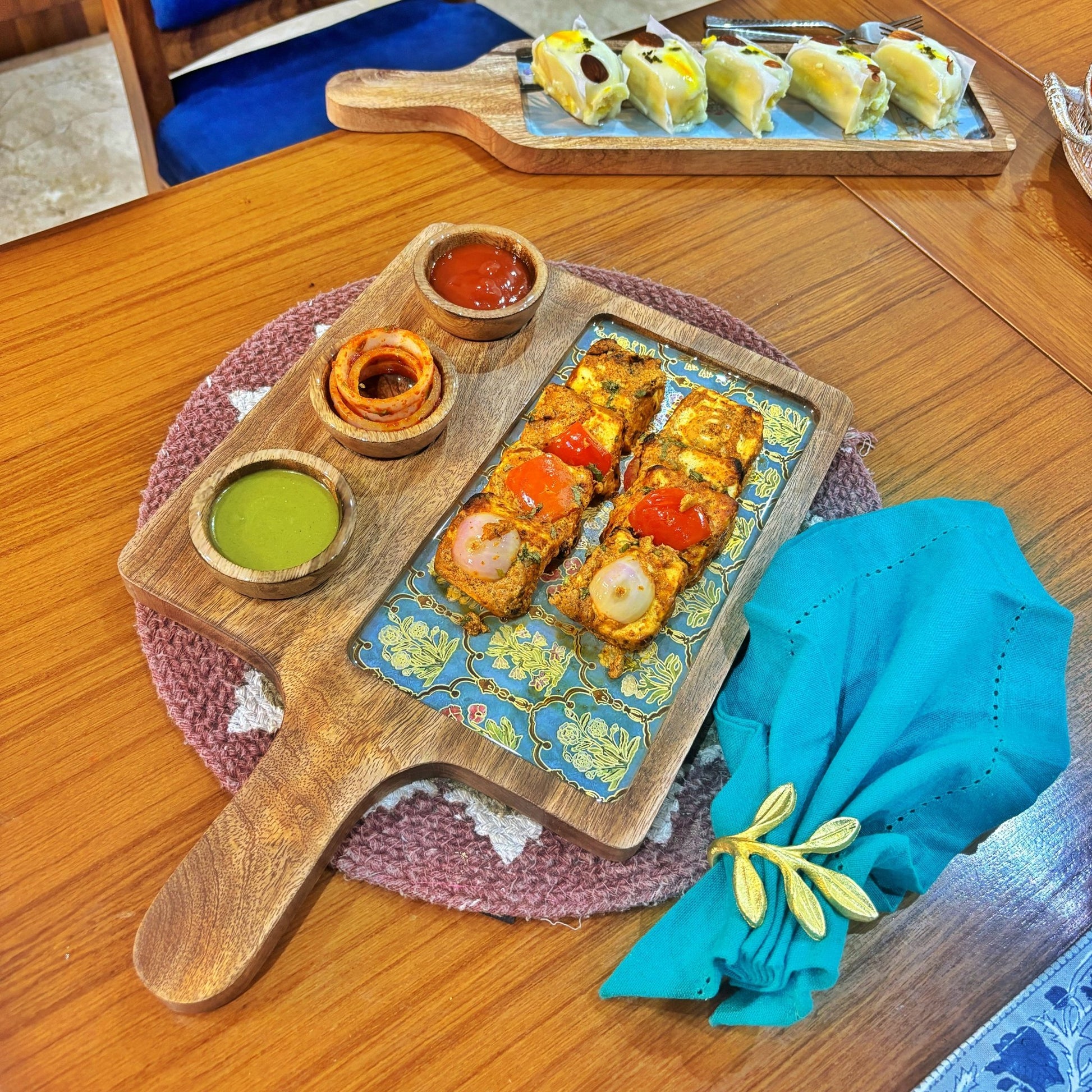 Flower Wooden Platter with Bowl - iROCHiChip and Dip