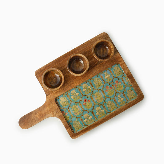 Flower Wooden Platter with Bowl - iROCHiChip and Dip