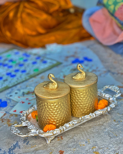 Swan Golden Metal Jars - Set of 2 - iROCHiJar